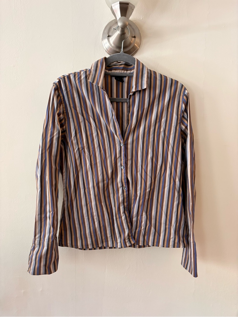 Vintage The Limited Women's Striped Button-Down Shirt in Blue and Brown